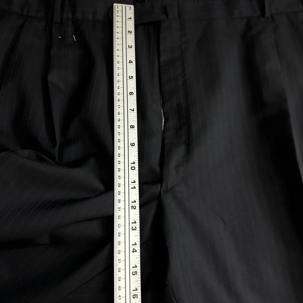 Royal Classic Suit Mens 60S 58W‎ Navy Blue Pinstripe Pleated Cuffed Wool Blend